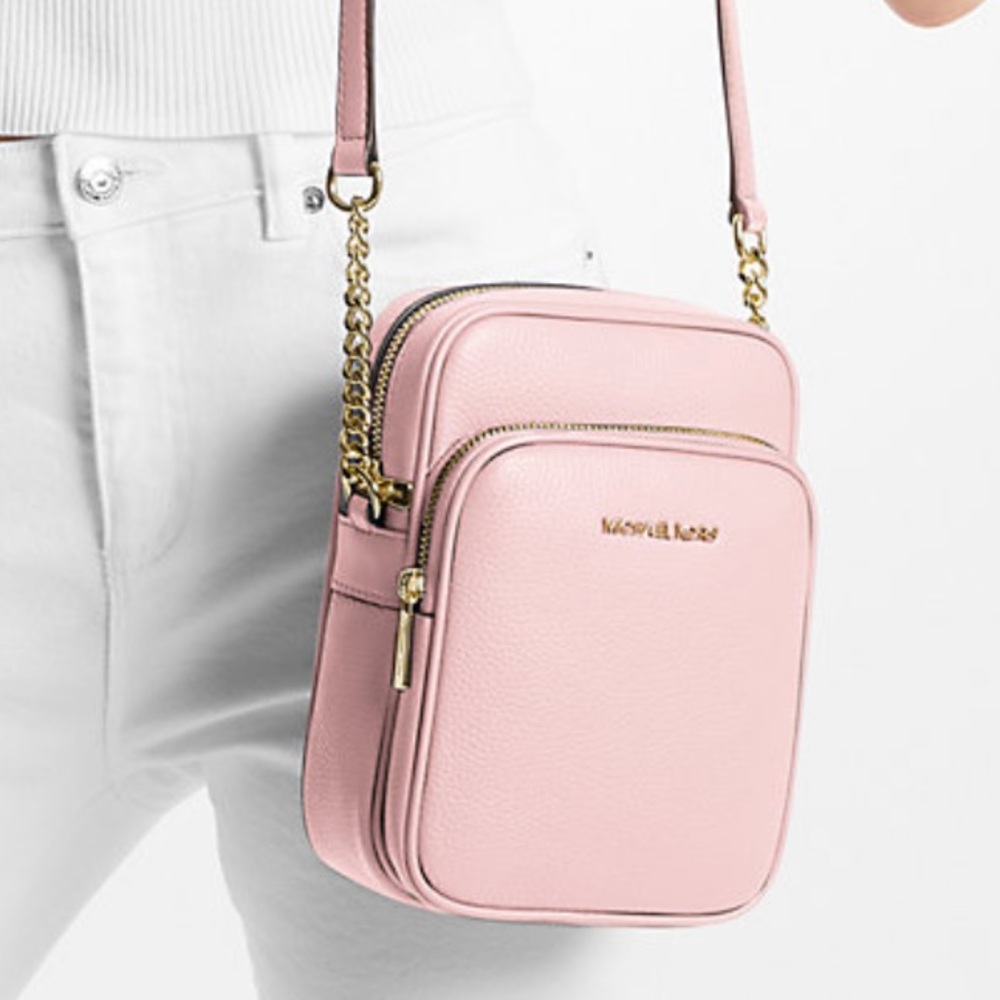 MICHAEL KORS Jet Set Travel Md Pebbled Leather NS Chain Crossbody XBODY 
Powder
